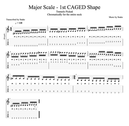 Major Scale - 1st Shape CAGED - Chromatic for the whole neck#1