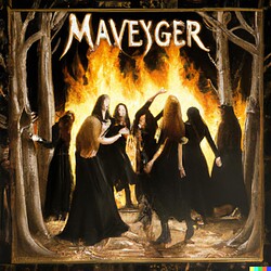 DALL·E 2022-12-21 22.42.49 - a photorealistic rendering of a coven of witches being burned by irate villagers in a forest on the cover of a heavy metal album entitled "Witch Slaye